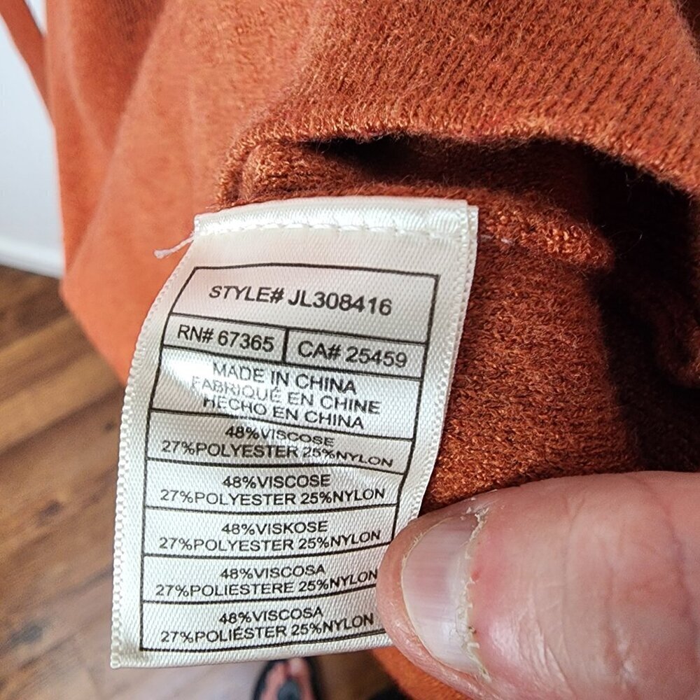 Betsey Johnson Puff Sleeve Tie Waist Sweater Dress Rust Orange Size Large - Picture 9 of 10